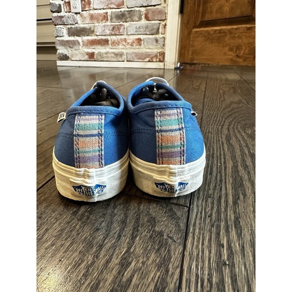 VANS Size 7.5 Women's Blue  Canvas‎ Sneakers with Plaid Stripe on Back - Picture 4 of 11